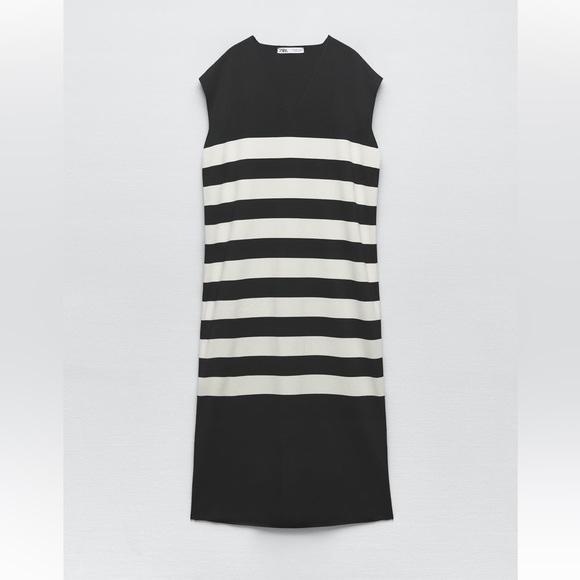 Zara STRIPED KNIT DRESS. Black/Ecru. Sizes S, M, L. New with Tags. - Picture 5 of 8